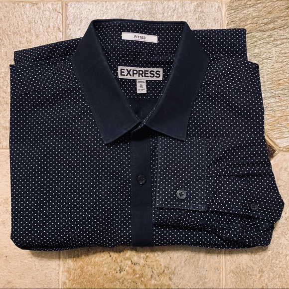 Men’s XL 17- 17 1/2 Fitted Polka Dot Button Shirt - Picture 3 of 14